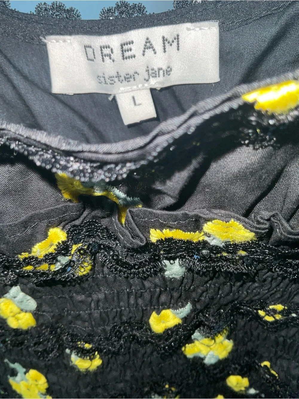 Sister Jane Black Smocked Blouse with Yellow Floral Print